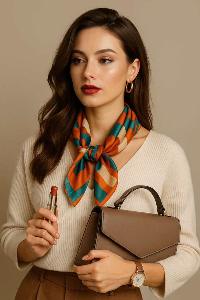 Femeie eleganta cu accesorii si machiaj, reprezentativa pentru moda si frumusete