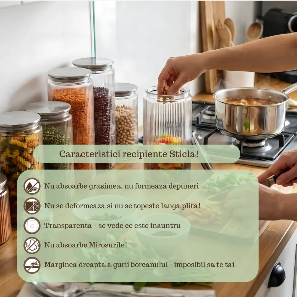 set recipiente Alimentare Premium din Sticlă borosilicată cu capace etanșe